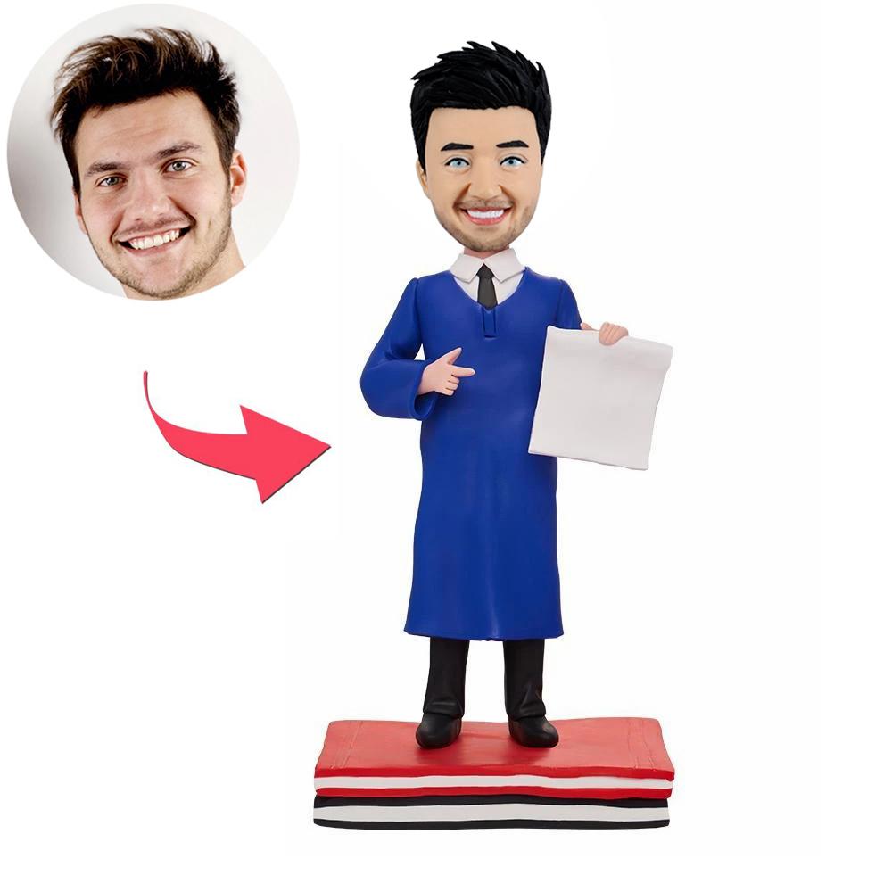 Afstuderen Bobblehead met blauwe academische jurk