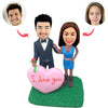 Aangepaste Bobblehead-figuren met roze hart