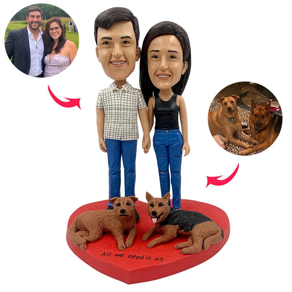 Aangepaste paar Bobblehead met hond