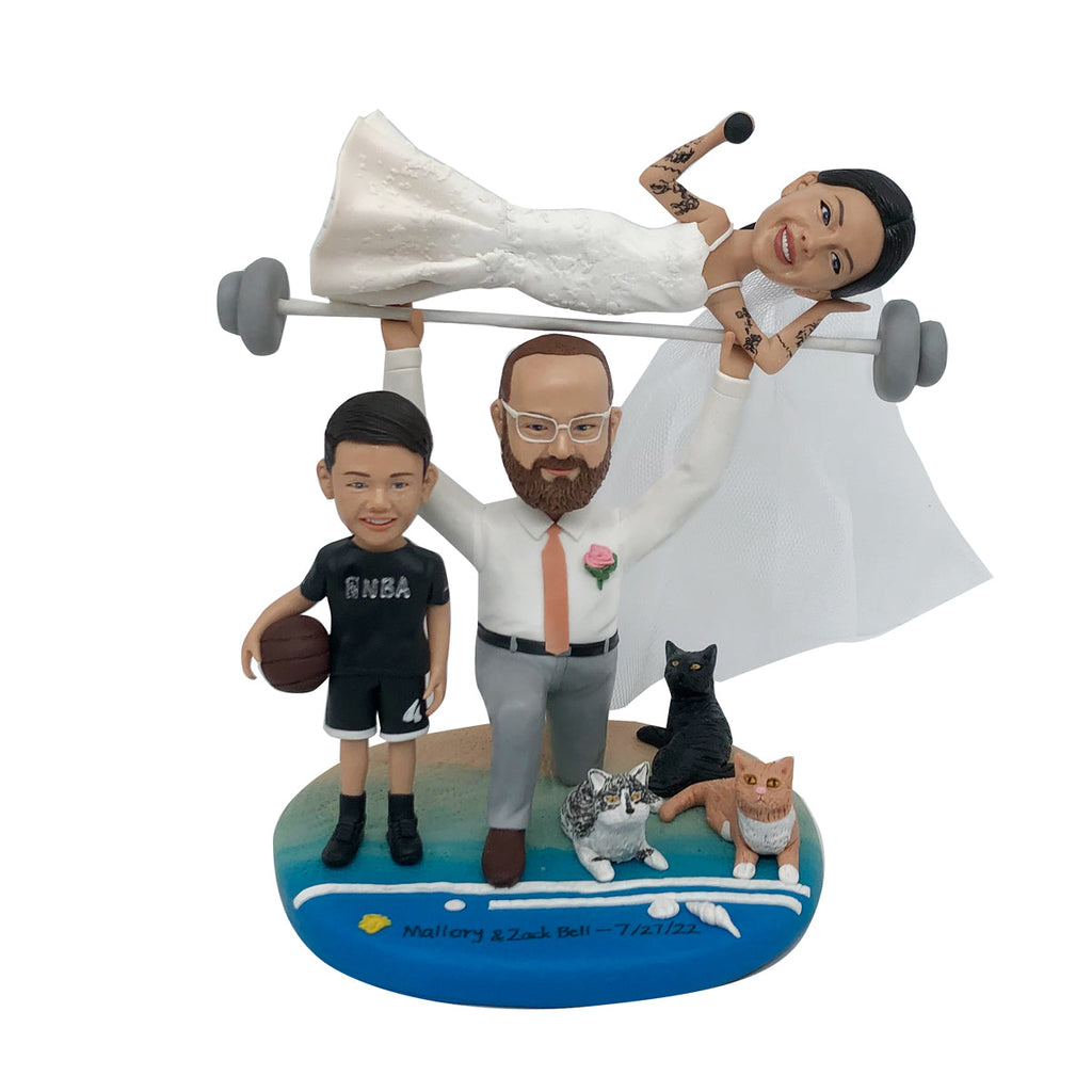 Gelukkige familie Bobblehead-pop met huisdieren