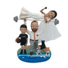 Gelukkige familie Bobblehead-pop met huisdieren
