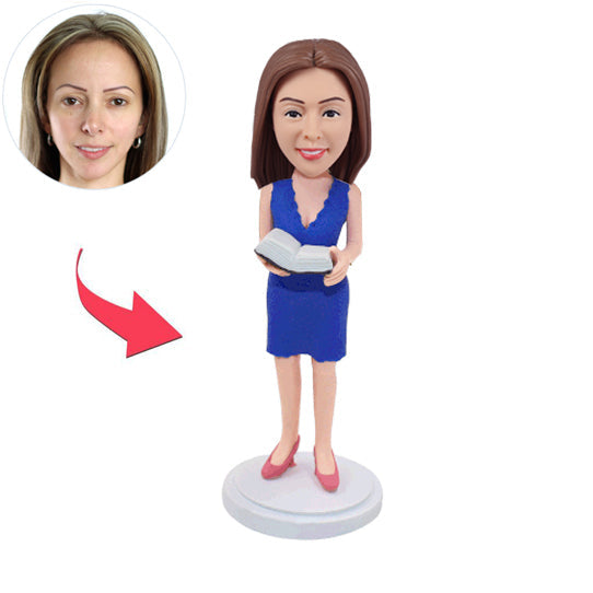 Aangepaste leraar Bobbleheads met blauwe jurk