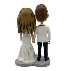Aangepaste bruiloft Bobblehead met witte kleding