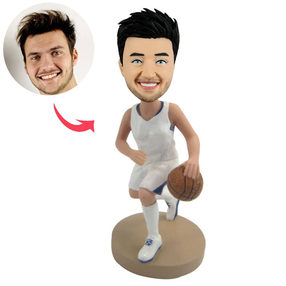 Aangepaste basketbal Bobble Head met witte trui