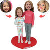 Moeder en dochter aangepaste Bobblehead met hart
