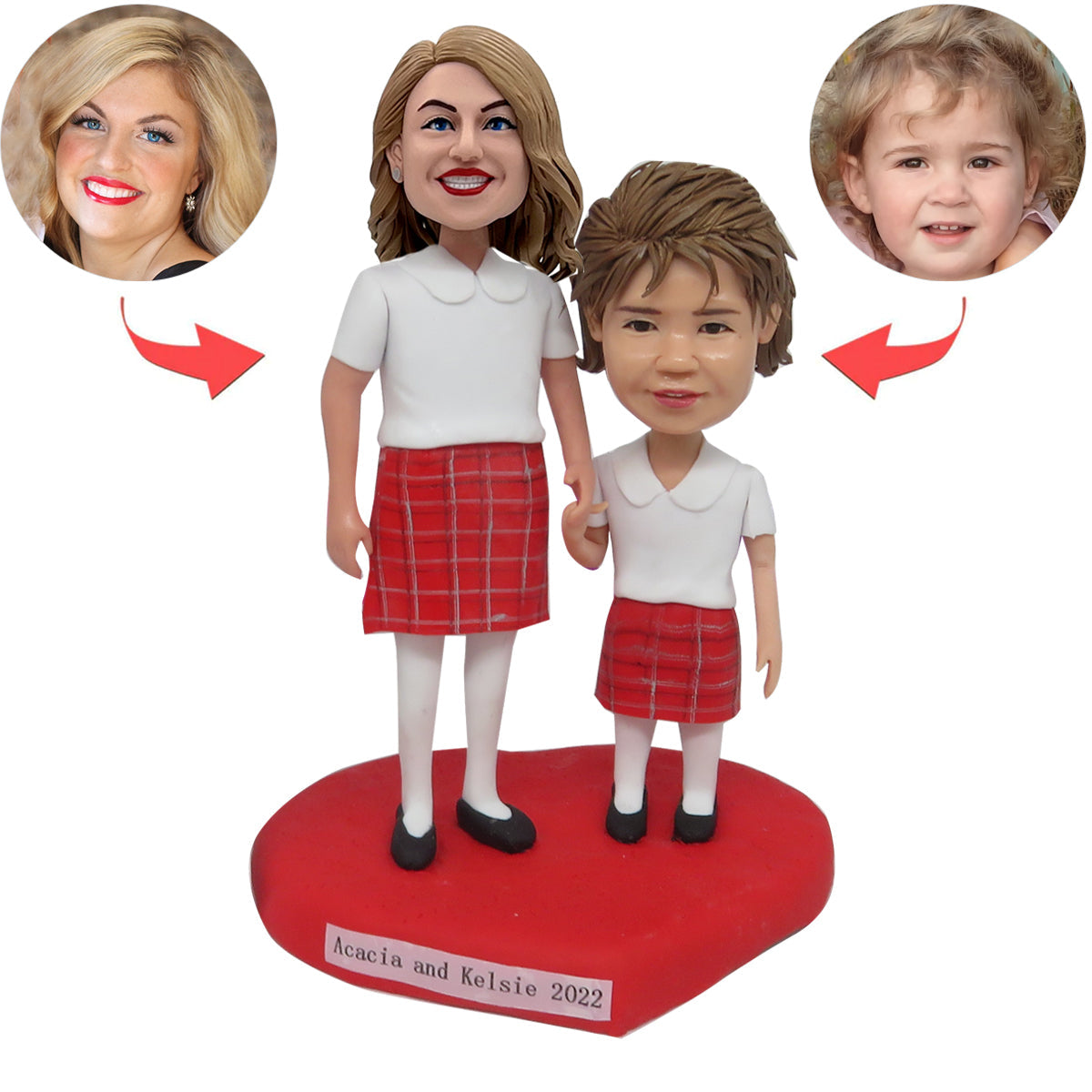 Moeder en zoon aangepaste Bobblehead in wit T-shirt