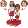 Moeder en zoon aangepaste Bobblehead in wit T-shirt