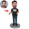 Aangepaste Super Dad Bobblehead in casual zwart T-shirt