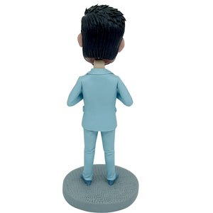 Aangepaste Super Dad Bobblehead in blauw pak