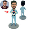 Aangepaste Super Dad Bobblehead in blauw pak