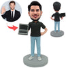 Aangepaste Bobblehead mannelijke software-ingenieur met computer