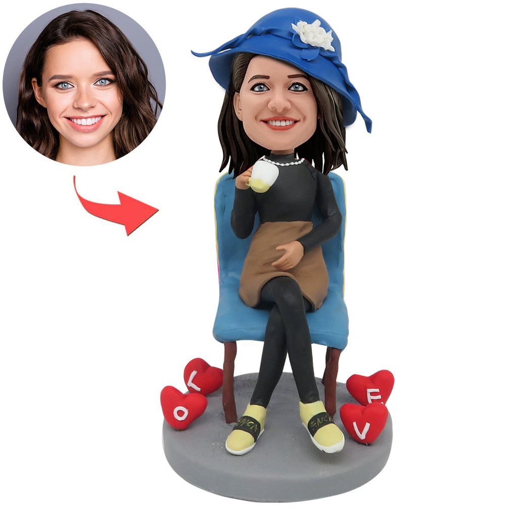 Elegante thee drinkende dame aangepaste Bobblehead