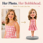 Custom Girl Bobbleheads with Pink Plaid Dress