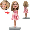Aangepaste meisje Bobbleheads met roze geruite jurk