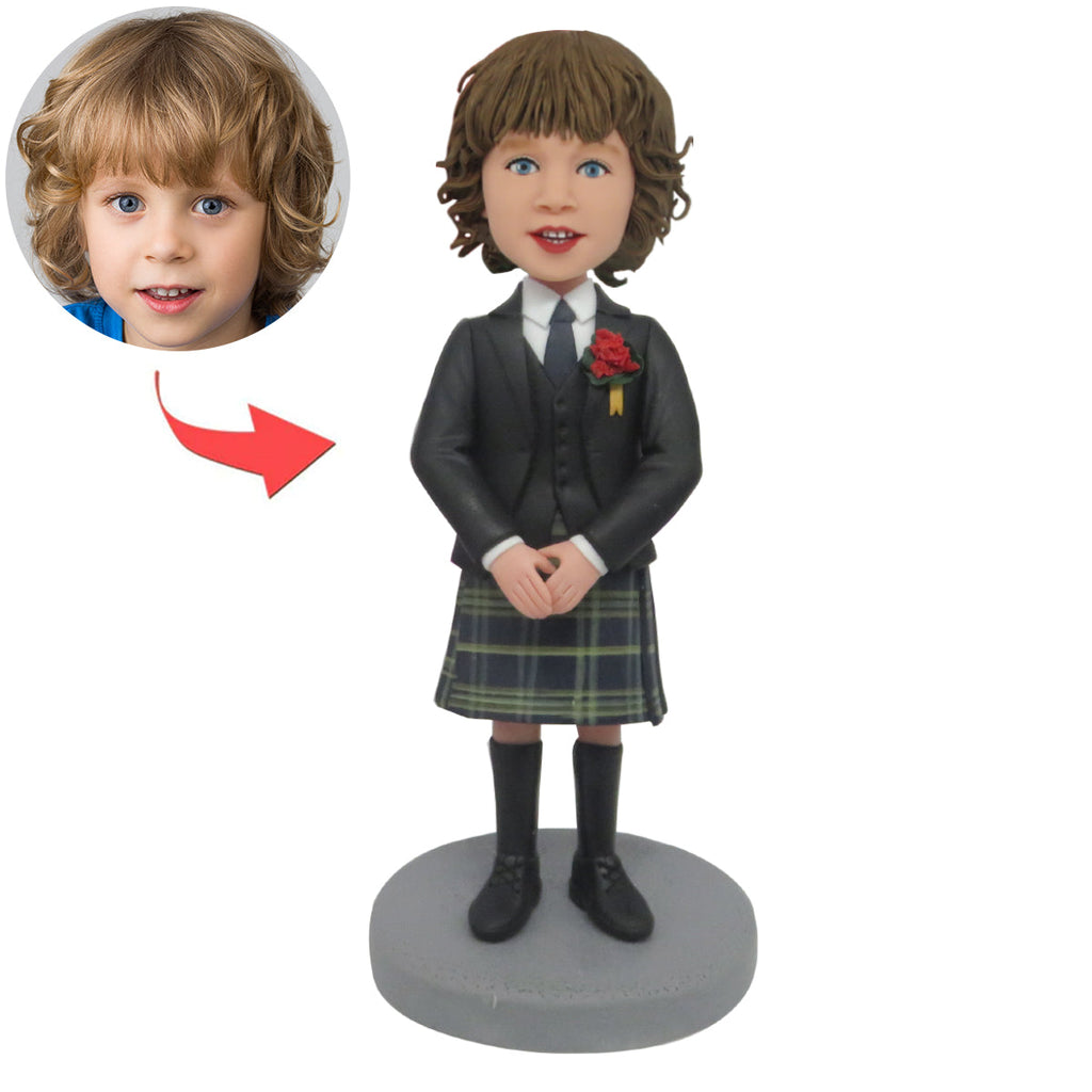Aangepaste jongen Bobble Head pop met geruite uniformen