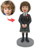 Aangepaste jongen Bobble Head pop met geruite uniformen