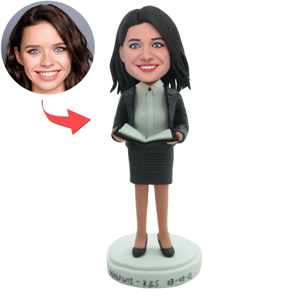 Aangepaste vrouwelijke leraar Bobbleheads met zwarte zakelijke kleding