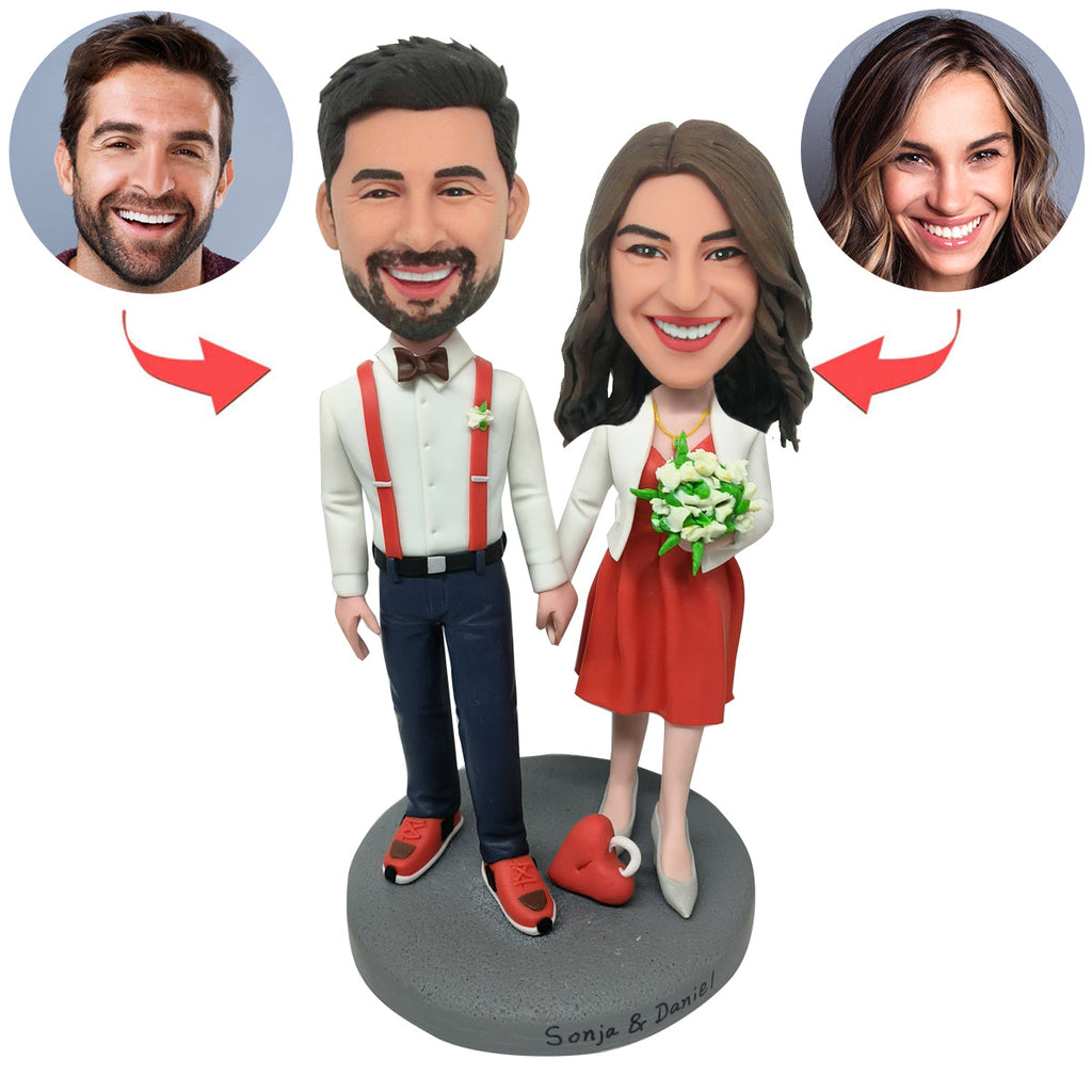 Aangepaste paar Bobblehead met bloemen