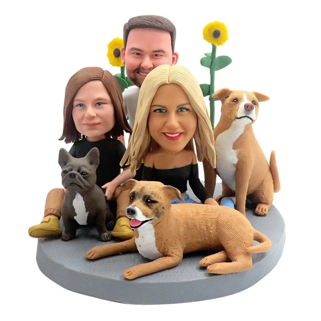 Aangepaste Bobblehead voor familielid met 3 honden
