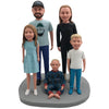 Gepersonaliseerde aangepaste familie-bobbleheads met 3 kinderen