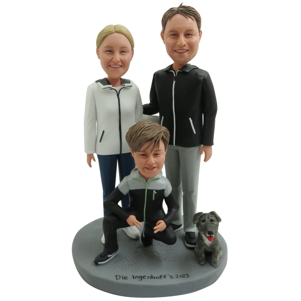 Aangepaste Bobblehead Love Sports-familie met hond