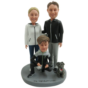 Aangepaste Bobblehead Love Sports-familie met hond