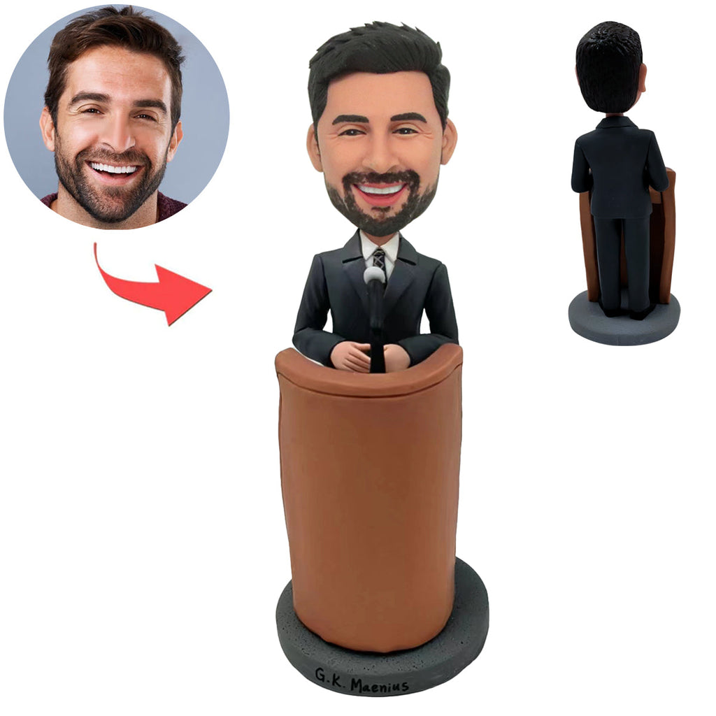 Aangepaste Bobblehead-pop die toespraak geeft