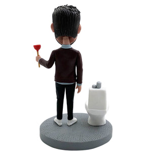 Aangepaste grappige Bobblehead ontstoppen van het toilet