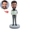 Aangepaste baas Bobblehead kan een visitekaartje vasthouden
