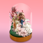 Eeuwige bloemen met bobbleheads voor gepersonaliseerd cadeau