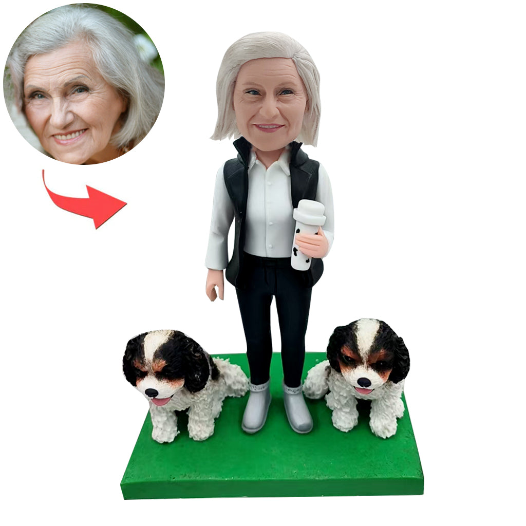 Aangepaste moeder Bobblehead met twee honden