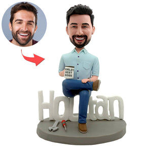 Gepersonaliseerde bobblehead met mok "World's Best Boss"