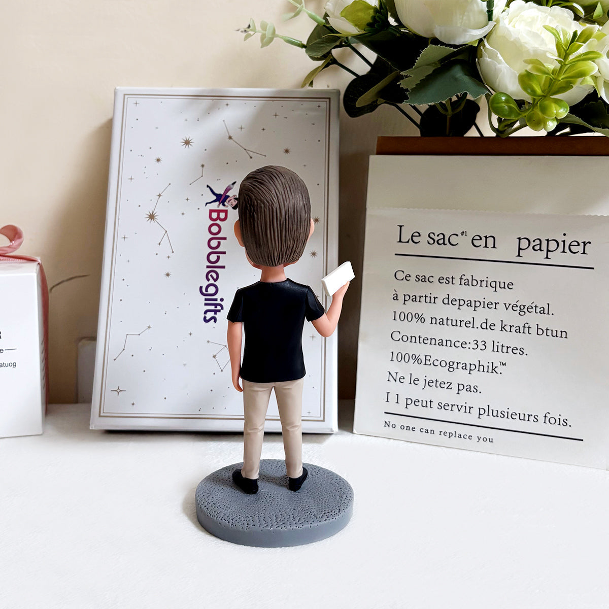 Aangepaste mannelijke bobblehead met BOSS-bord