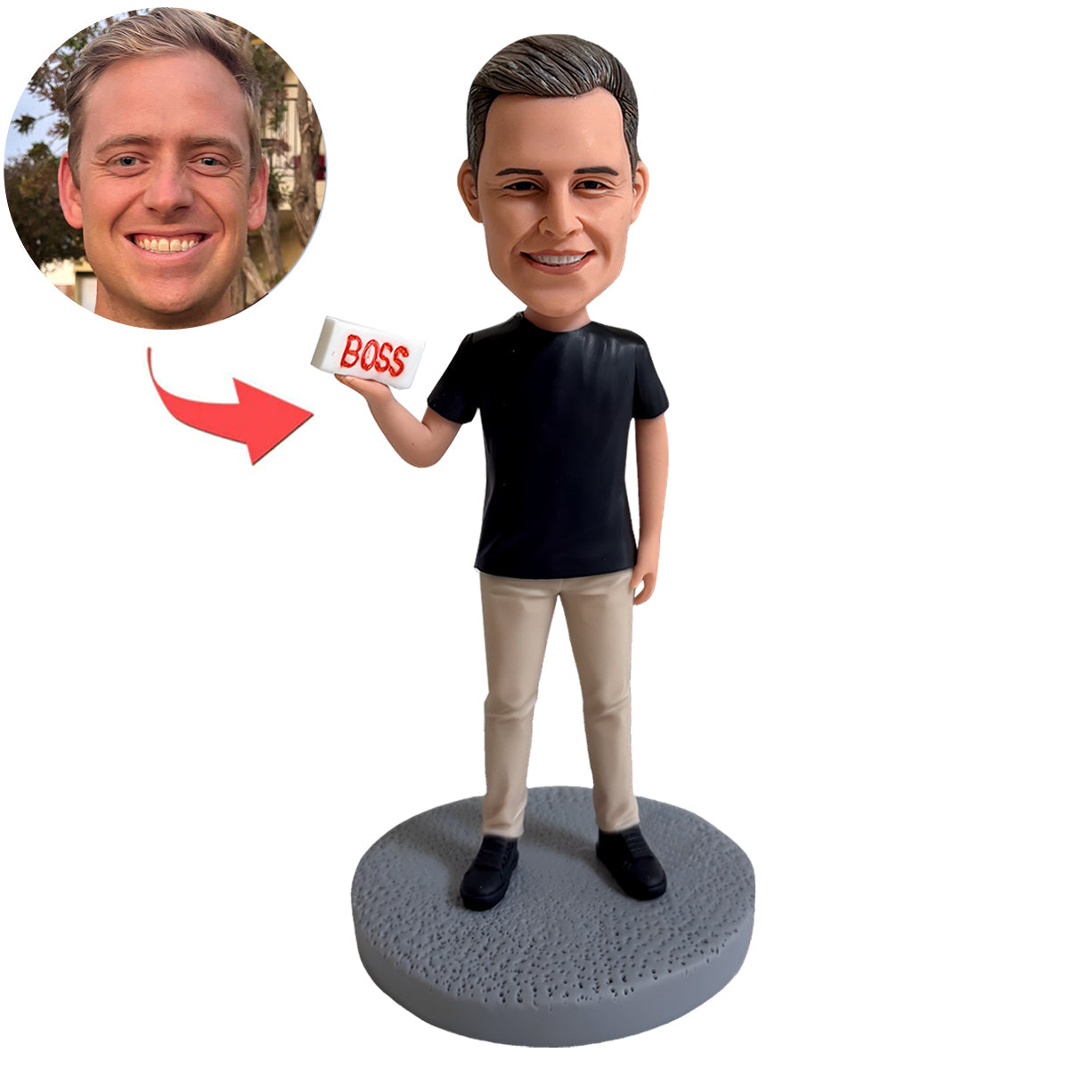 Aangepaste mannelijke bobblehead met BOSS-bord