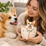 Gepersonaliseerde honden- en kattenkoffiekop met handgemaakt huisdierfiguur