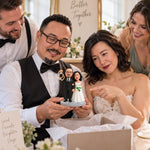 Gepersonaliseerd beeldje van bruidspaar met ringhouder op basis van foto