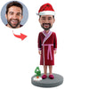 Aangepaste Bobblehead vader in badjas met kerstmuts