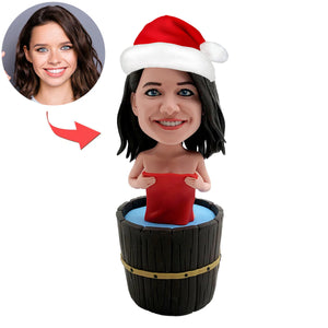 Aangepaste vrouwelijke Bobblehead-baden met kerstmuts