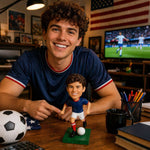 Gepersonaliseerde, op maat gemaakte bobblehead in de stijl van een voetbalkampioen.