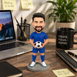 Op maat gemaakte keeper-bobblehead met voetbal