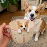 Gepersonaliseerde honden- en kattenkoffiekop met handgemaakt huisdierfiguur