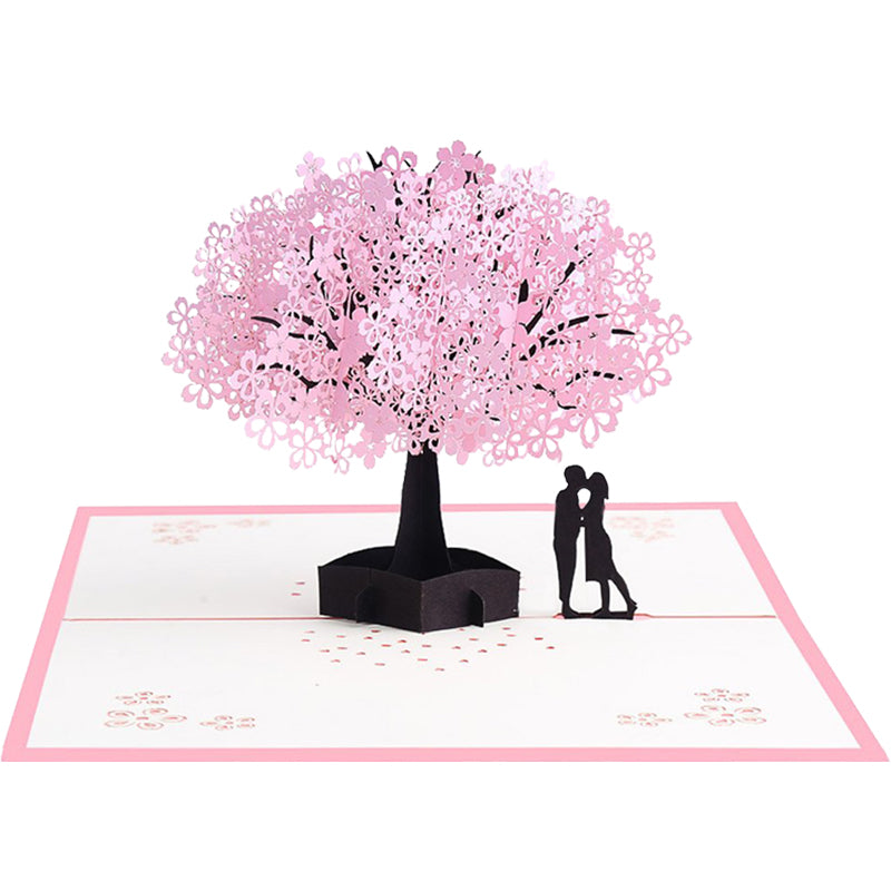 Romantisch paar onder kersenboom 3D pop-up wenskaart