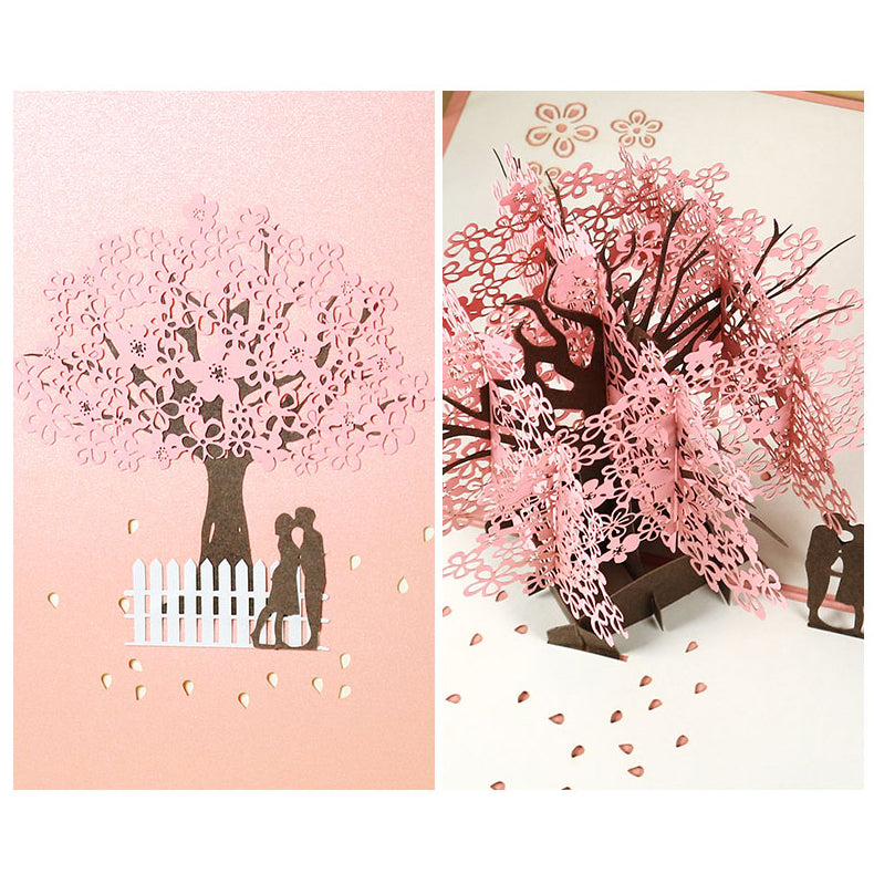 Romantisch paar onder kersenboom 3D pop-up wenskaart