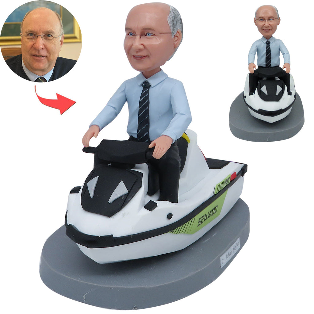 Aangepaste vader Bobblehead met rijdende speedboot
