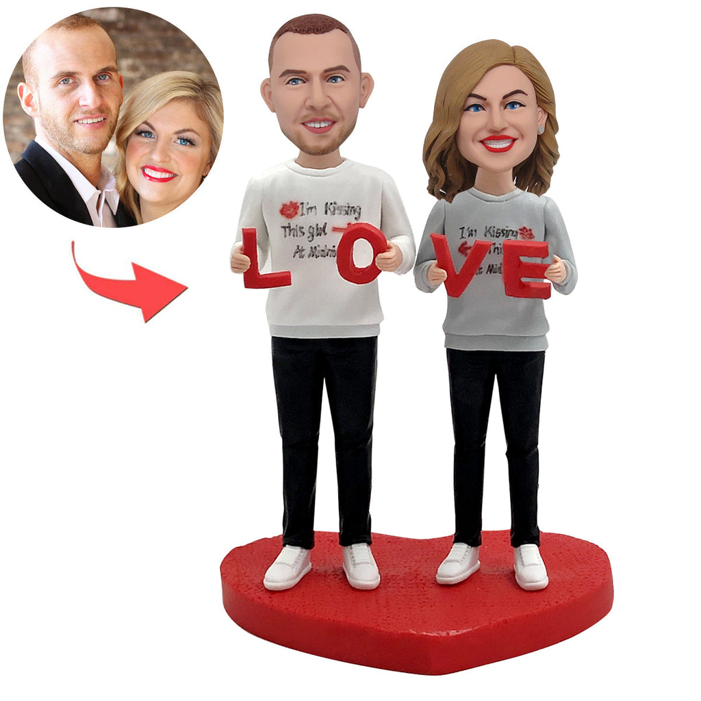 Aangepaste koppel Bobblehead met "LOVE"