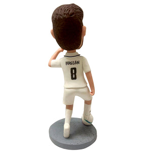 Aangepaste voetbalspeler Bobblehead in witte trui