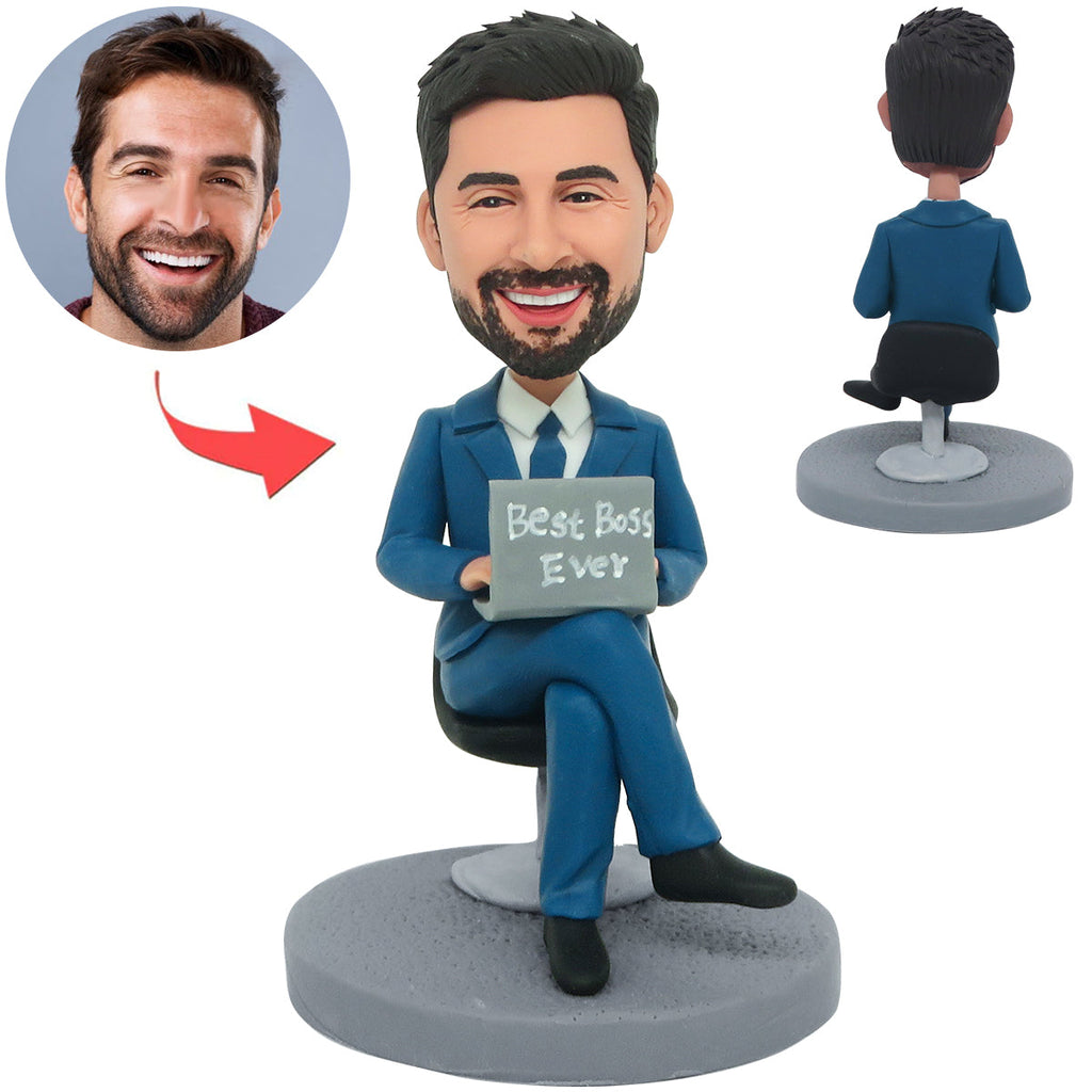 Mannelijke baas werken met computer aangepaste Bobblehead