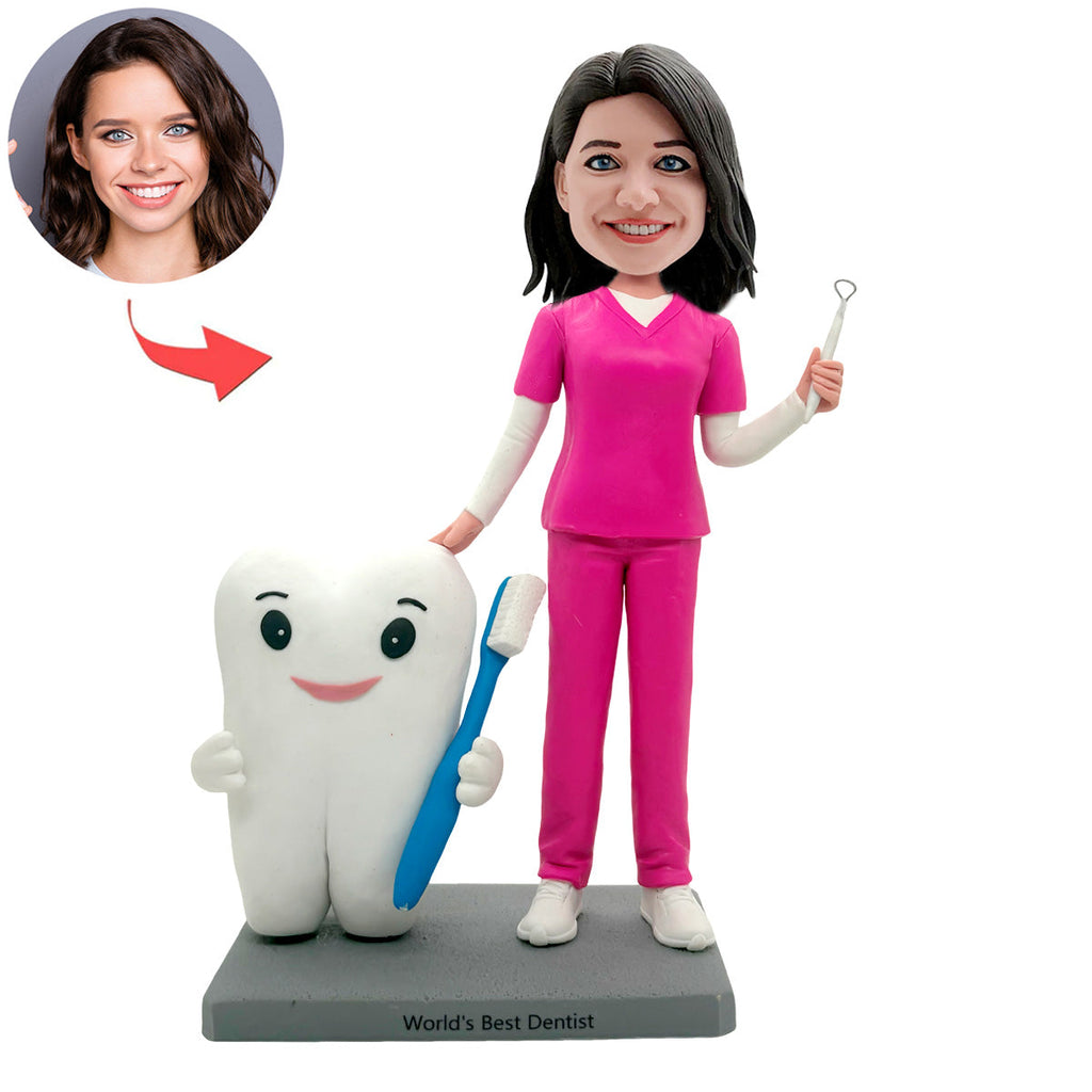 Gepersonaliseerde tandartsfiguur met tand