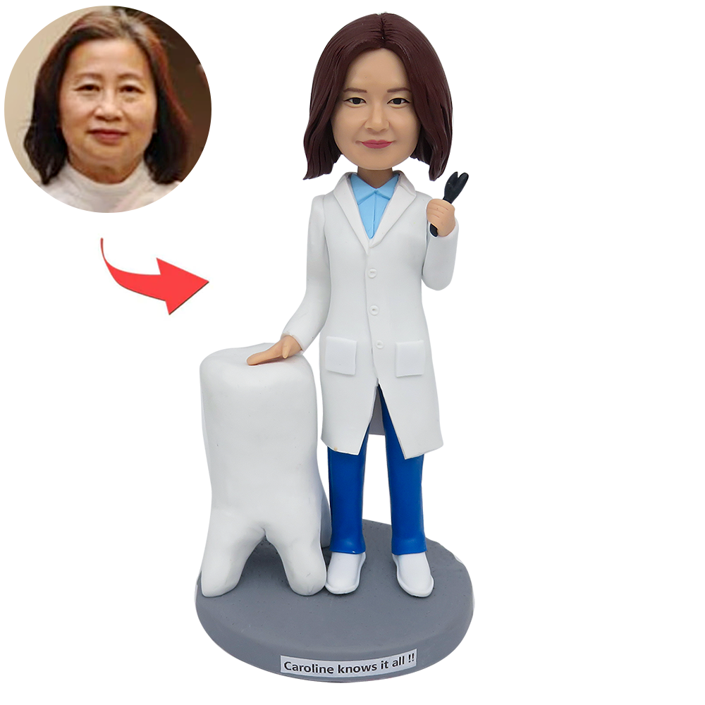 Vrouwelijke tandarts gepersonaliseerde Bobblehead cadeau