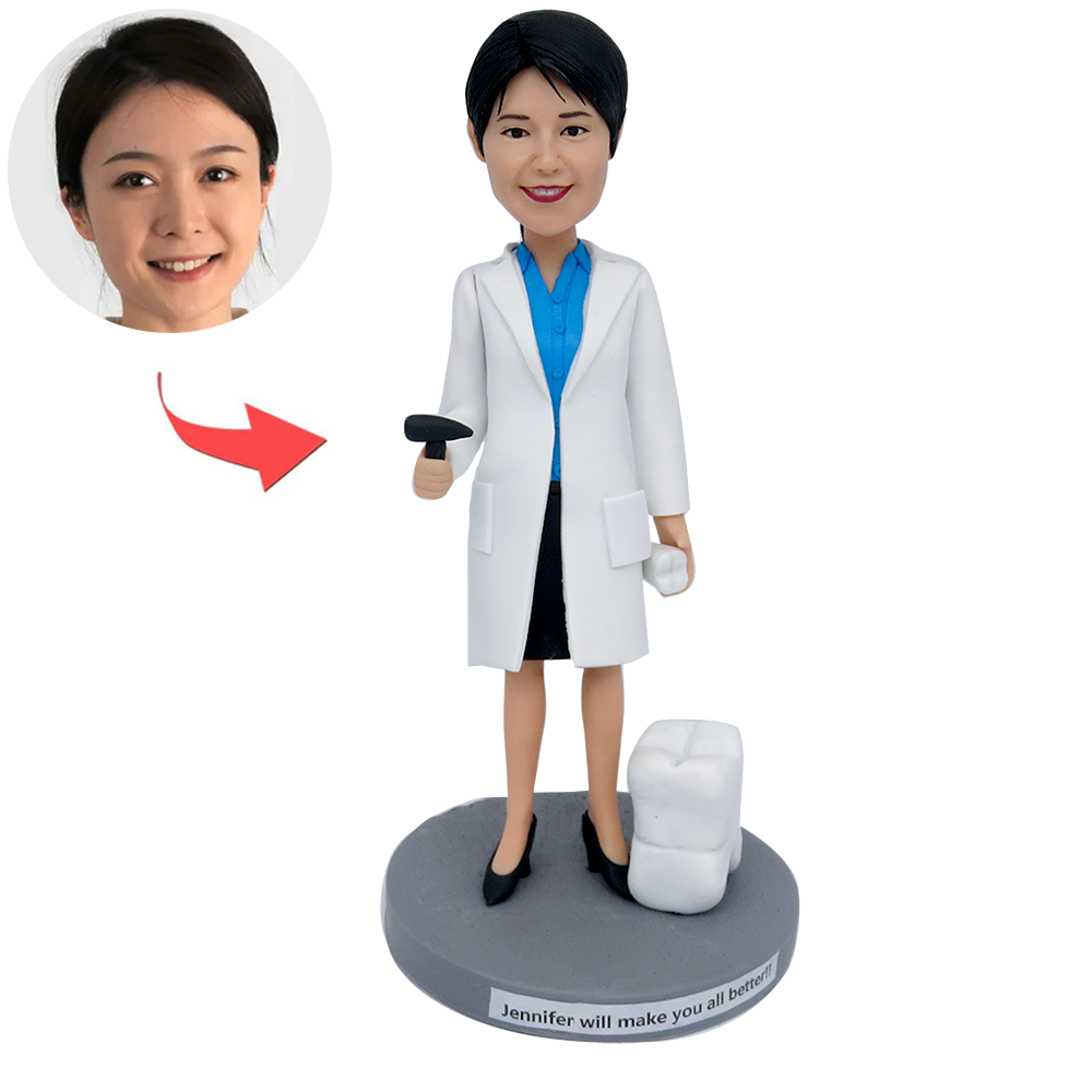 Gepersonaliseerde vrouwelijke tandarts Bobblehead cadeau